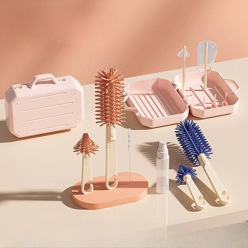 Bottle Drying Rack, Draining Bottle Rack, Nipple Bottle Brush Set, Storage Box, Portable Bottle Drying Rack Set