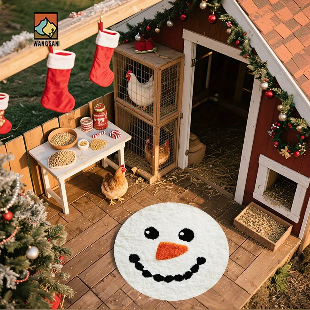 Snowman Face Christmas Round Rug Flannel Holiday Decoration Santa Reindeer Fireplace Xmas Tree Gift Wrap Cozy Winter Floor Mat