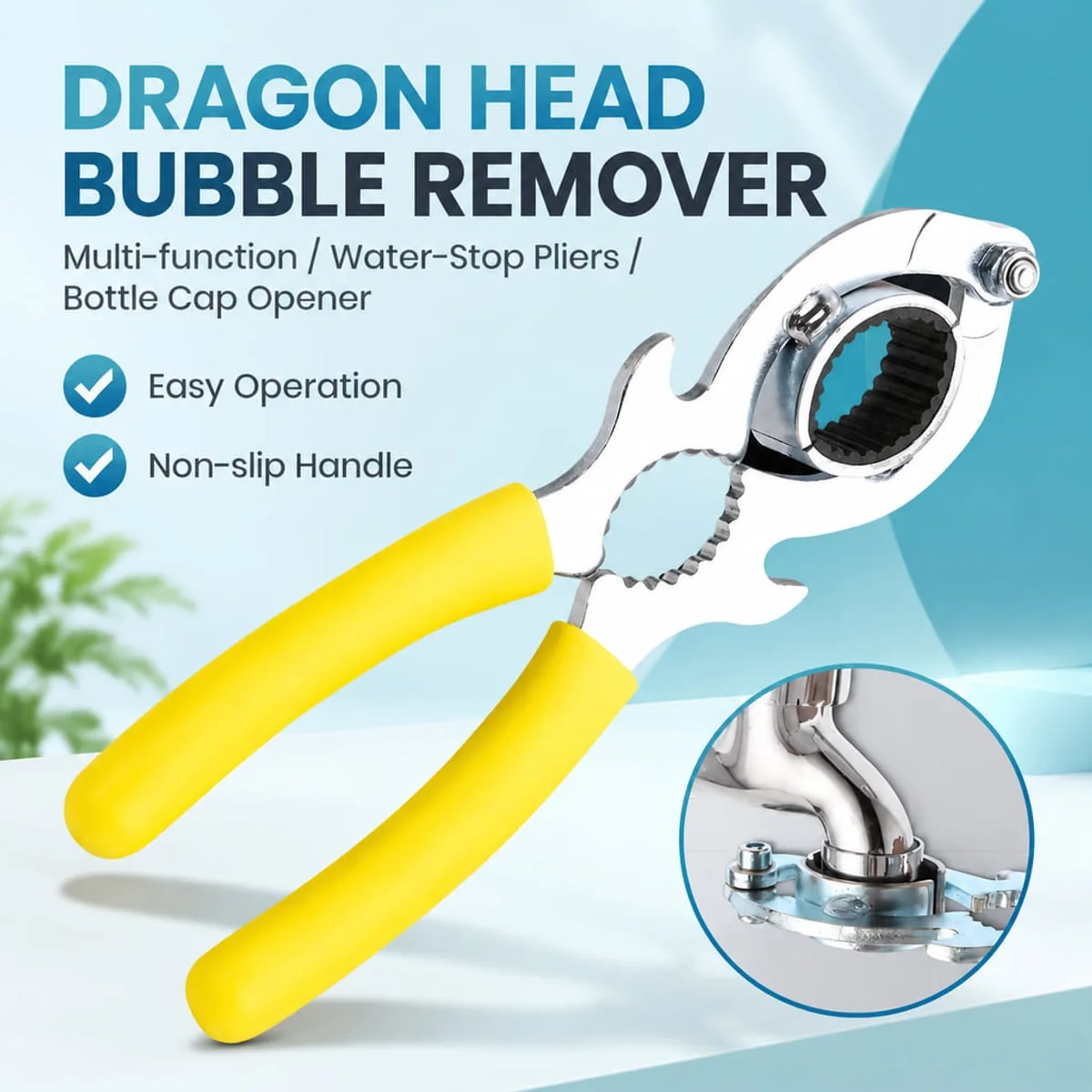 Faucet Aerator Removal Wrench with Rubber Grip Pads and Yellow Non-Slip Handle for Home Repair and Bottle Opening