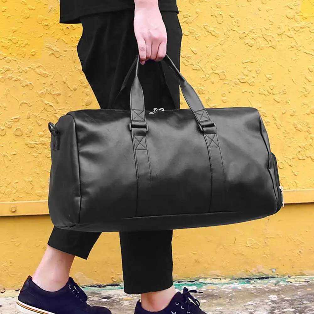 Unisex duża pojemność Travel Duffle Faux Leather siłownia torba na ramię