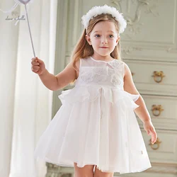 Dave Bella Girl's Princess Dress 2024 New Summer Children's Baby Sleeveless White Mesh Noble Cute Sweet Charm Party DB2240417