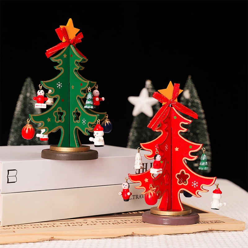 Wooden Christmas Tree Small DIY Mini Xmas Tree Ornament Window Display Handicrafts Christmas New Year Creative Gifts For Friends