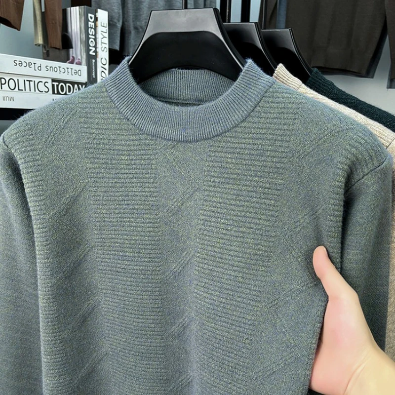 

2025 New Winter Men's Warm Wool Texture Jacquard Half Zipper Sweater Thickened