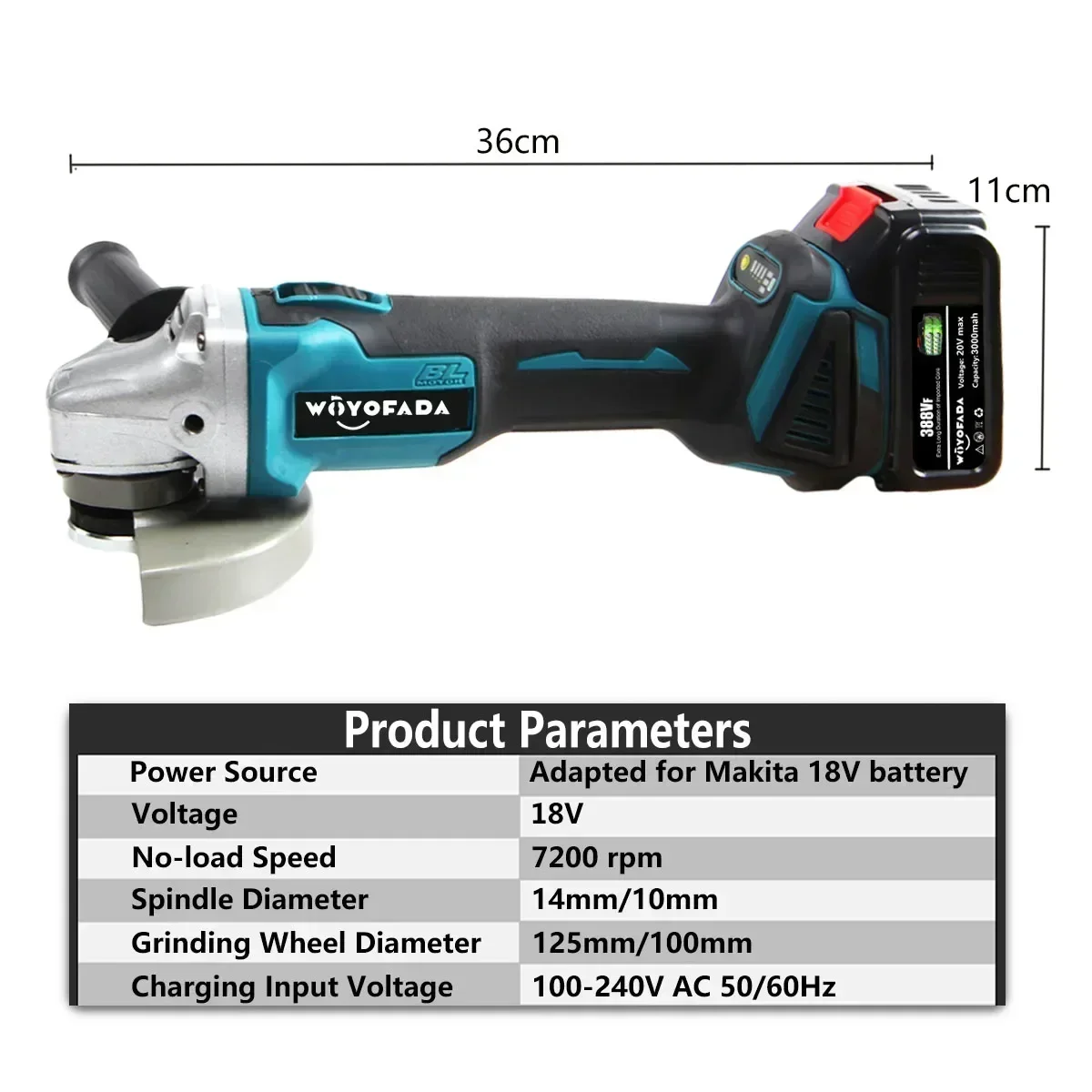 125mm Cordless Brushless Electric Angle Grinder Grinding Machine DIY Woodworking Power Tool For Makita 18V Battery