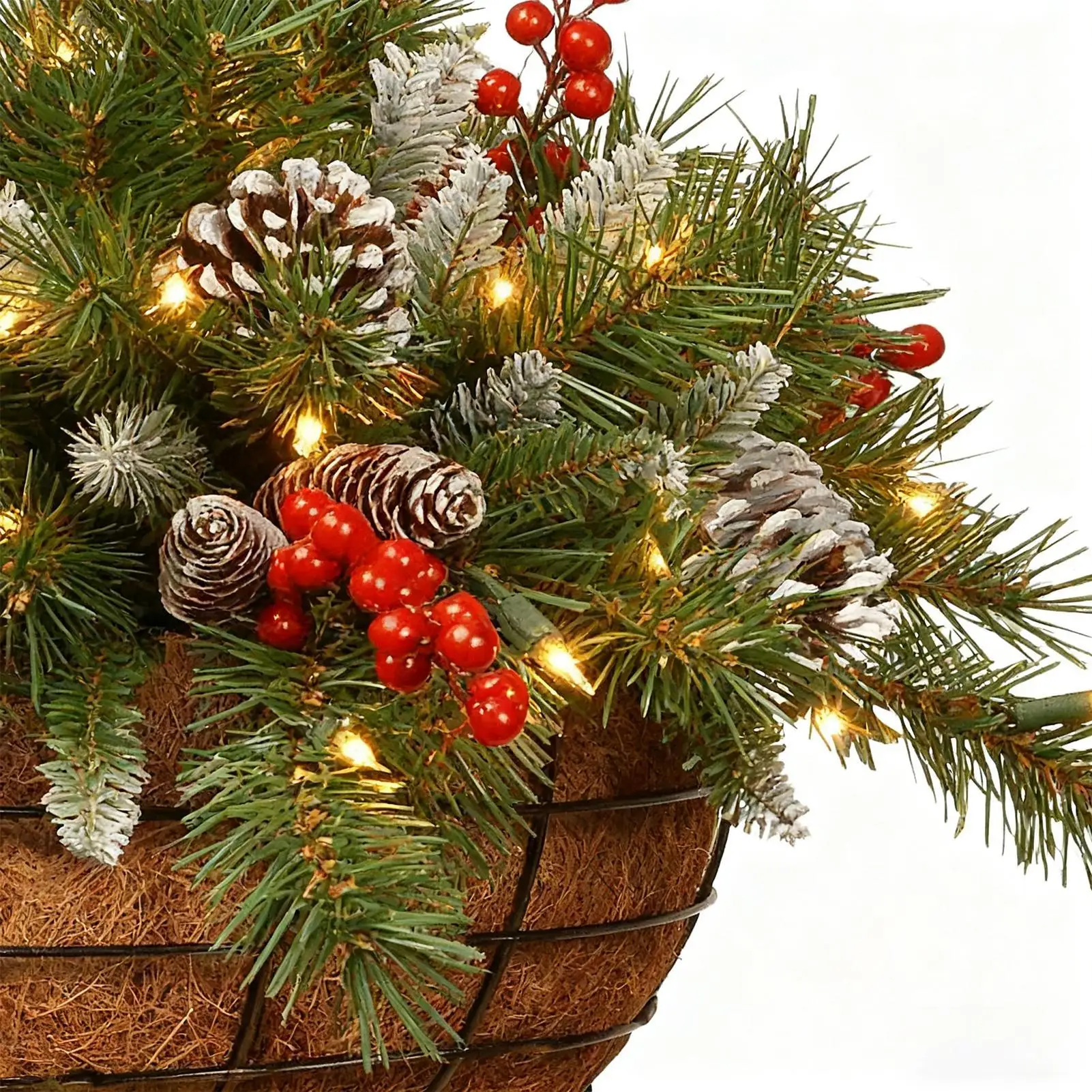 Christmas Wreath Artificial Hanging Flower Basket Garland with LED Light Red Berries Pine Cone Home Decoration Navidad Xmas Gift
