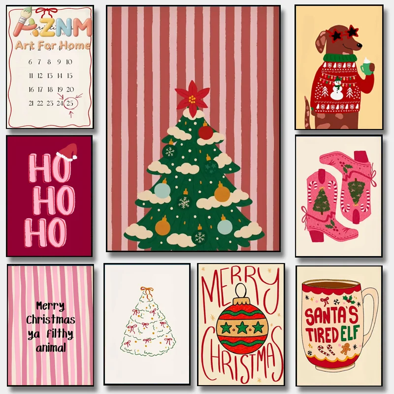 Fun Christmas Calendar Festival Theme Poster Printing Modern Fashion Winter Canvas Painting Home Living Room Party Decor