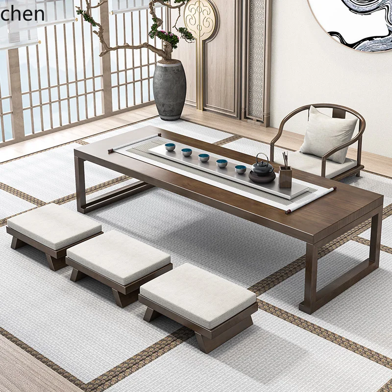 

HXL solid wood tatami tea table Japanese style sitting low table Zen kung fu tea table small desk decoration