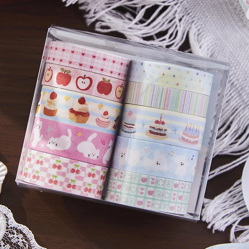 TIANZI 10 Rolls Cute Pink Decorative Washi Tape Japanese Style Stationery for DIY Journal Scrapbooking Sticker Label Decoration