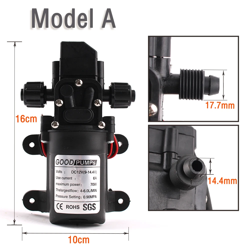 DC 12V 130PSI 6L/Min น้ำแรงดันสูงไดอะแฟรม Self Priming Pump 70W 72W EU แหล่งจ่ายไฟ6A ท่อแหล่งจ่ายไฟ220V