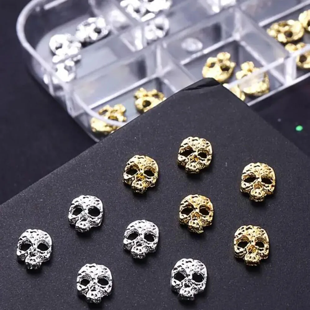 30 pçs 3d halloween crânio arte do prego encantos y2k punk gótico acessórios da arte do prego ouro prata retro estilo escuro manicure ornamentos * ^