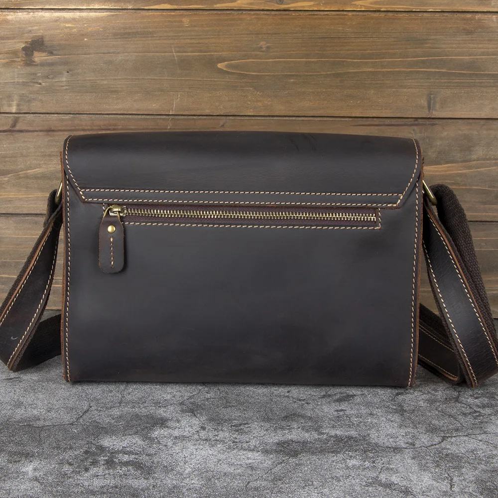 Top Grain Leather Men's Messenger Bag Vintage Shoulder Crossbody Bag