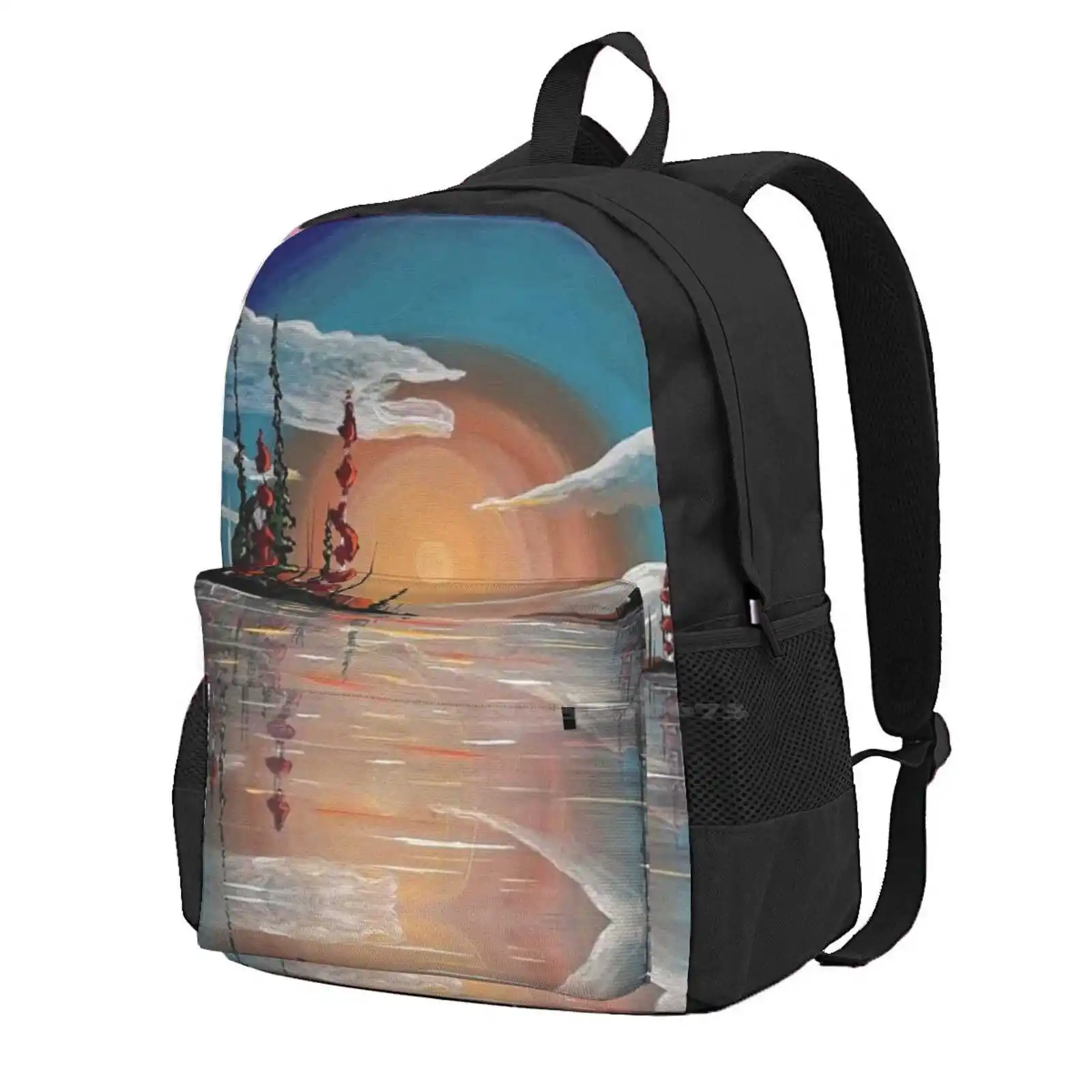 A Natural Glow Hot Sale Backpack Fashion Bags Natural Lake Glow Canada North Orange Blue Trees Reflection