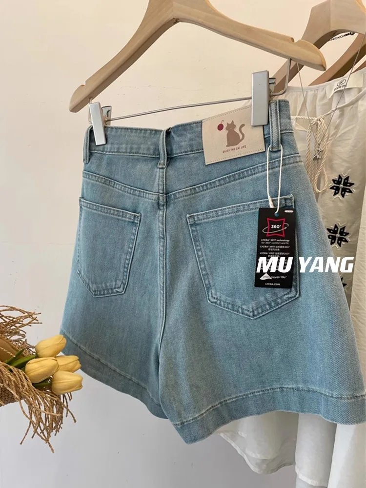 

Summer Slimming Denim Shorts Women's High Waist Straight Leg Jeans Soft Material Four-Way Stretch Brand Shorts