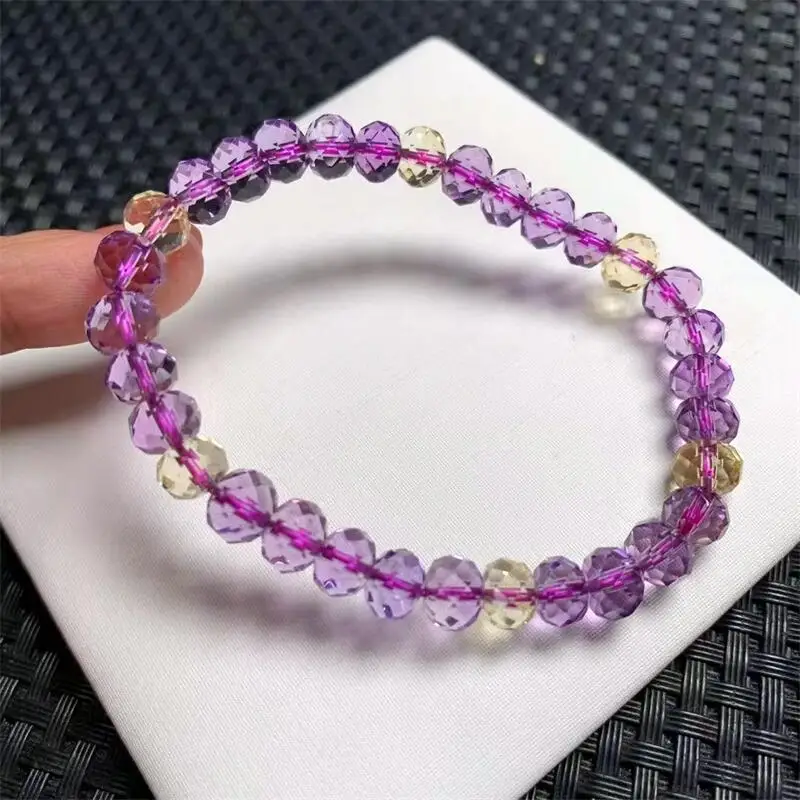 7.2MM Natural Facet Amethyst Bracelet Gemstone Round Bead Crystal Healing Gemstone Bracelet Jewelry Gift 1PCS