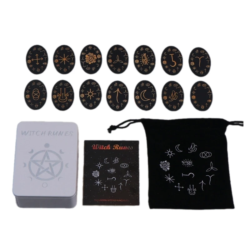 Witch Rune Engraved Magicals Symbol Stone 14pc Card 1Bag for Spiritual Guidance