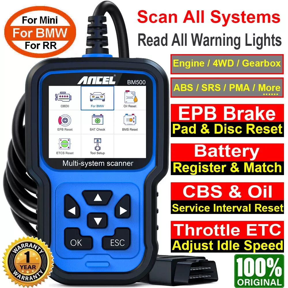 

New ANCEL BM500 Full System OBD2 Scanner for BMW E93 E65 Airbag EPB SAS Reset OBD 2 Car Diagnostic Tool