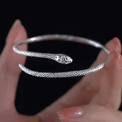 2026 New Punk Snake Shape Bracelet for Women Fashion Simple Silver Color Zircon Adjustable Cuff Bracelet Wedding Jewelry Gifts