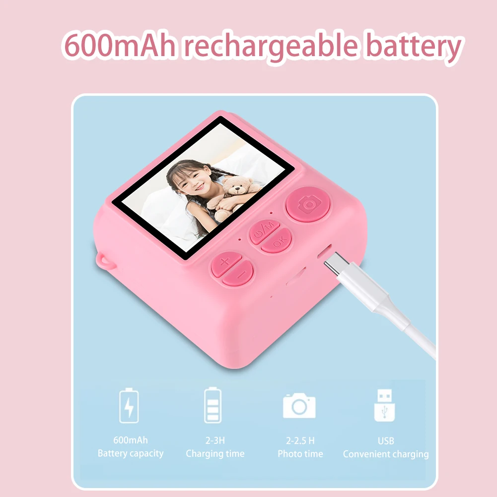 كاميرا طباعة فورية صغيرة للأطفال 1080P كاميرا طباعة حرارية بدون حبر 16X طابعة حرارية تكبير رقمي هدية للفتيات والأولاد من سن 3 سنوات فما فوق