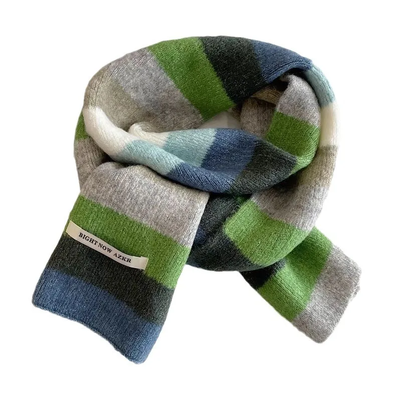 قوس قزح مخطط الموهير وشاح المرأة الشتاء نسخة اللون منعت مخطط الصوف وشاح قصير طالب وشاح قصير دافئ 4w979