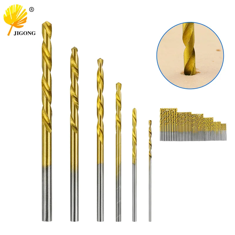 High Speed Steel Titanium Plated Twist Drills 60pcs Straight Shank Drills 1/1.5/2/2.5/3/3.5 mm 10 each