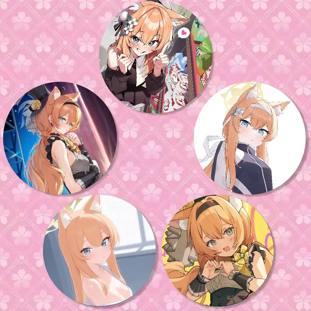Mari Anime Game B-Blue Archive Round Badge Lapel Pins For Backpacks Briefcase Laser Brooch Clothes Gifts