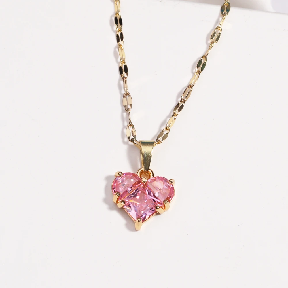 Glänzende Goldfarbe Edelstahl Y2K Schmuck Liebe Rosa Herz Exquisite Mode Nischenhalskette Hochzeit Schlüsselbeinkette Geschenk