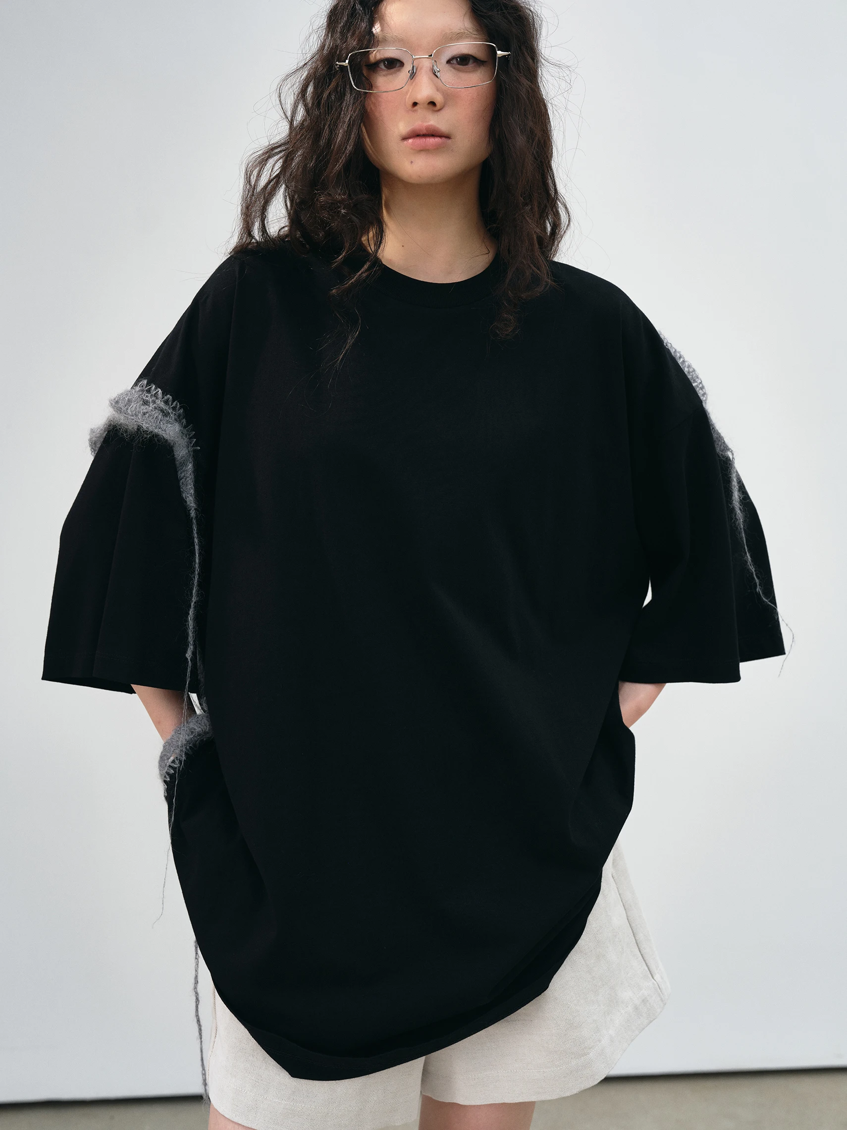 VERMO Oversize Loose Short Sleeve T-Shirt Handmade Cashmere Fringe Crochet Casual Style Cotton Pure Color Summer Top