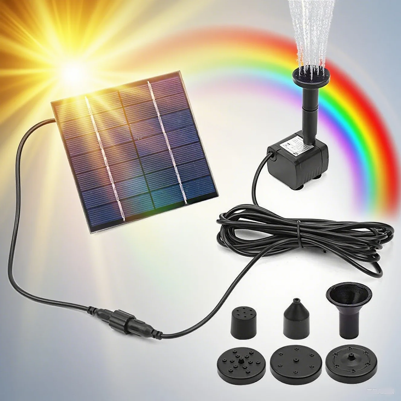 11/15.5cm Solar-Powered Fountain Pumps with Panels – 8-Nozzle Outdoor Watering Equipment & Garden Decor Sets