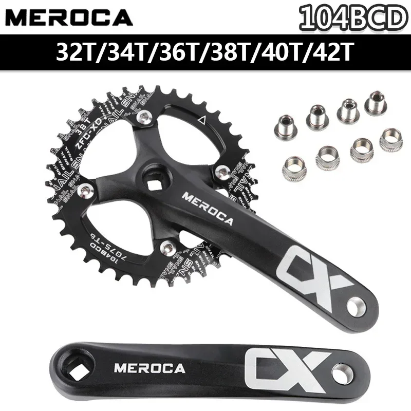 MEROCA Square Taper Crankset Monoplate for Mtb Cranks 104 Bcd 32/34/36/38/40/42T Connecting Rods Mountain Bike Crank Arms 170mm