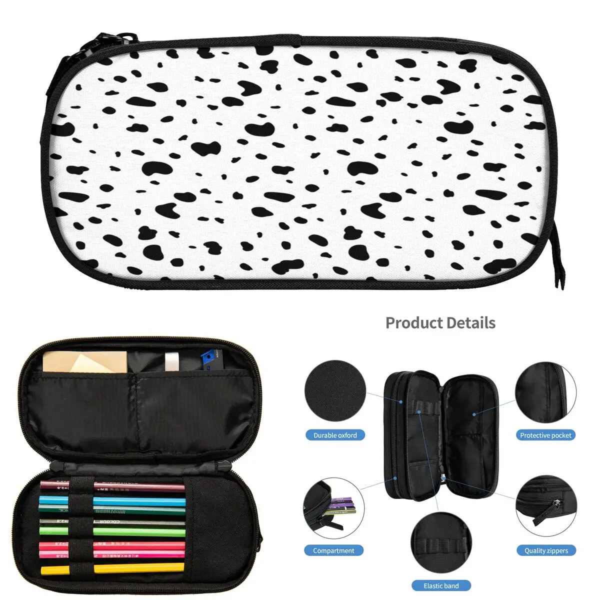 Astucci per matite con stampa di cani dalmata bianco e nero per regali per studenti Astuccio per penne Astuccio per matite di grande capacità