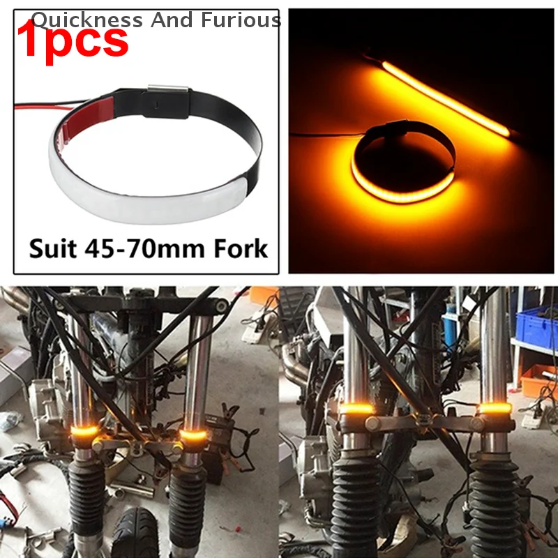 1Pc Motorcycle Fork Turn Signals Light Amber LED Strips For Clean Custom Look