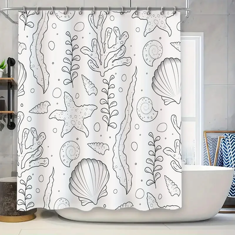 

Комплект занавесок для душа с принтом «Морская жизнь», черно-белый декор для ванной комнаты, водонепроницаемая ткань для ванных комнат Размер: 72x84 дюйма (180x213 см)