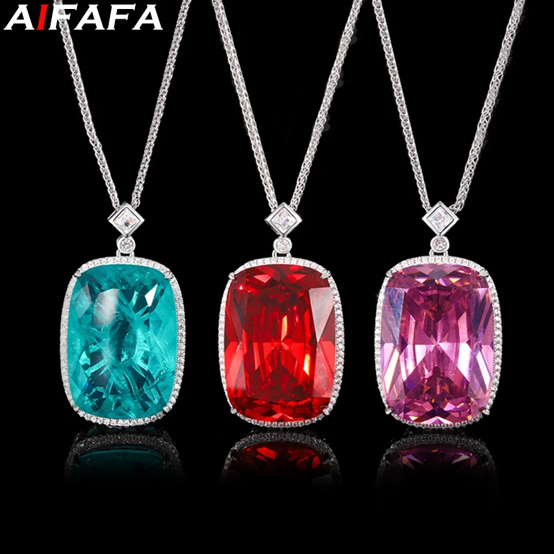 Beauty Pendant Necklace 20*28mm Big Synthetic Paraiba 3 Color Pendants with 55cm Neck Chain Fashion Jewelry Accessories