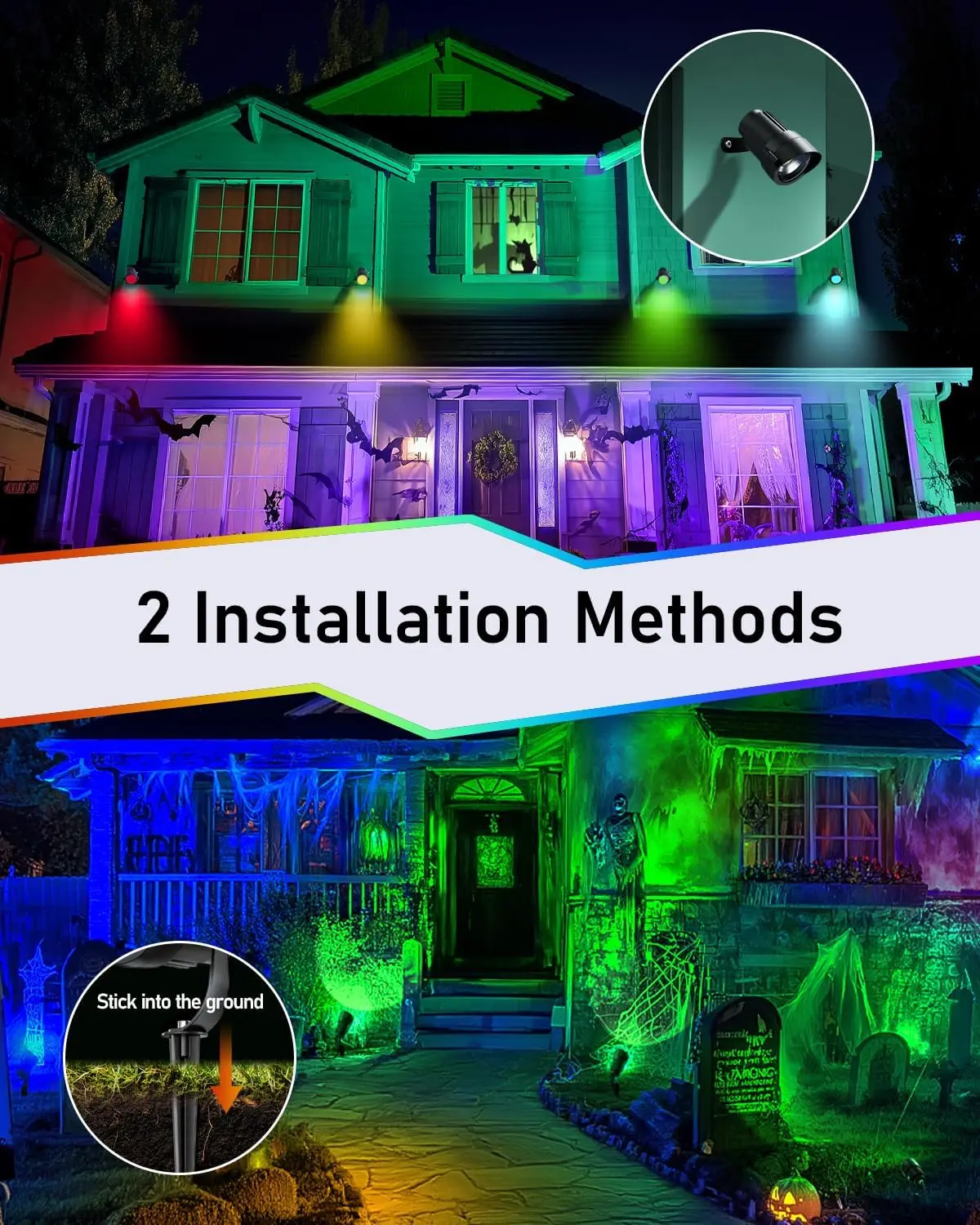 12W RGBWW Outdoor LED Spotlight with Remote, Timer, Dimmable, Waterproof for Garden Christmas Decoration - 4 Pack