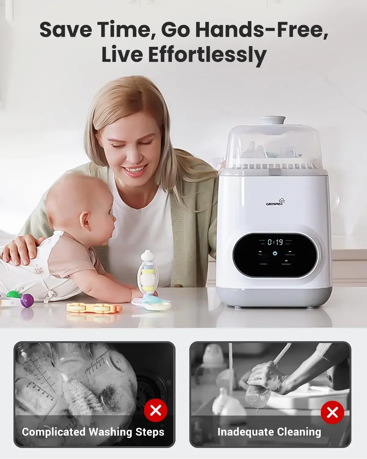 Baby Bottle Washer for Bottles，Bottle Washer Pro | All-in-One Bottle Washer and Sterilizer and Dryer