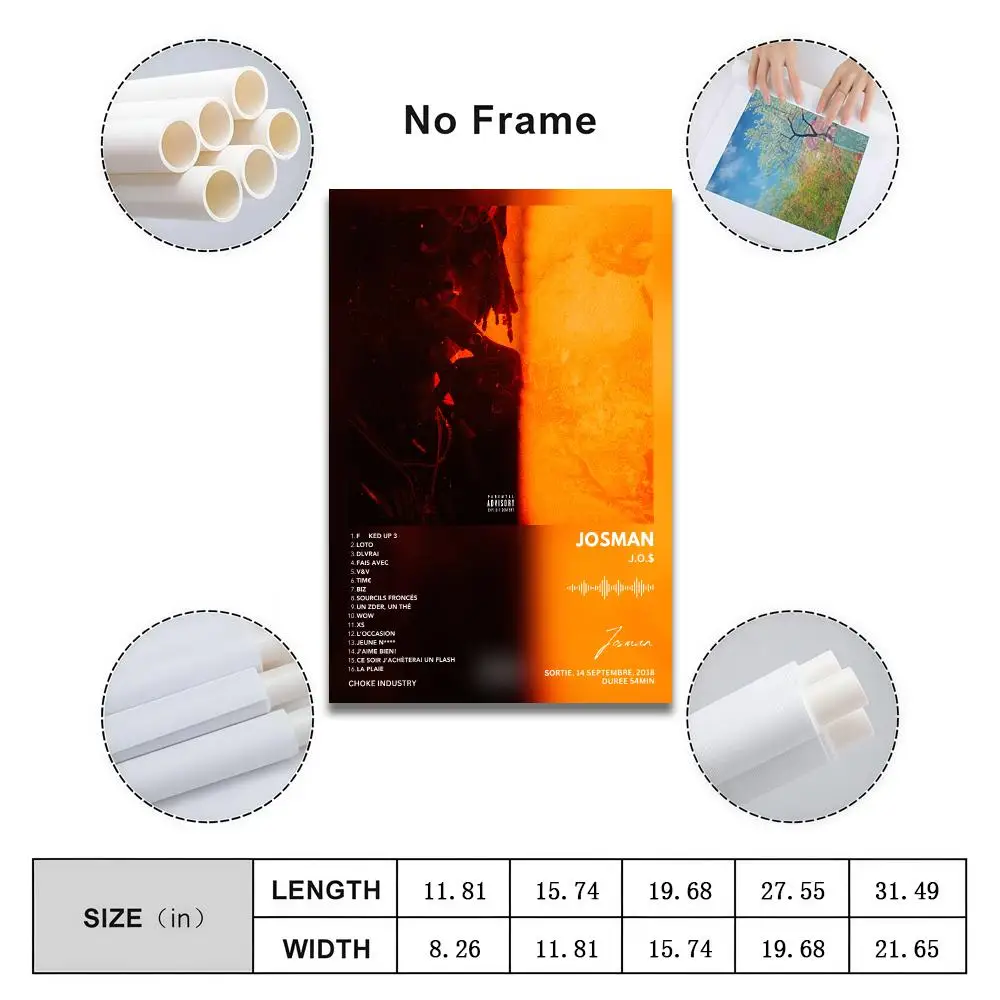 Josman Poster Peelable Self-Adhesive Album Cover Stickers, Frameless Wall Art for Singer Band Pop Rap Bedroom
