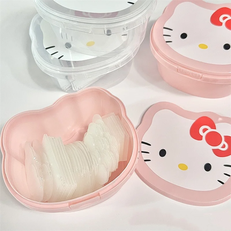 Cuenco de embalaje de postre transparente Kawaii Hello Kitty, caja de almacenamiento de artículos diversos de papelería, vajilla a prueba de polvo