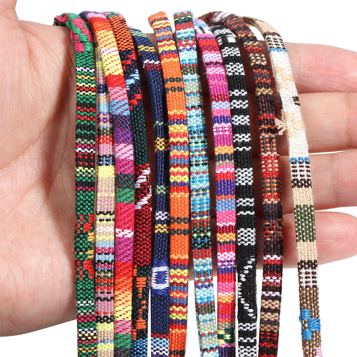 5 Yards flaches 5mm Baumwollseil, buntes, flaches Stoffseil im Ethno-Stil für DIY-Bastelarbeiten, Kleidung, Nähen, Schmuckherstellung, Armbänder – Detail 2
