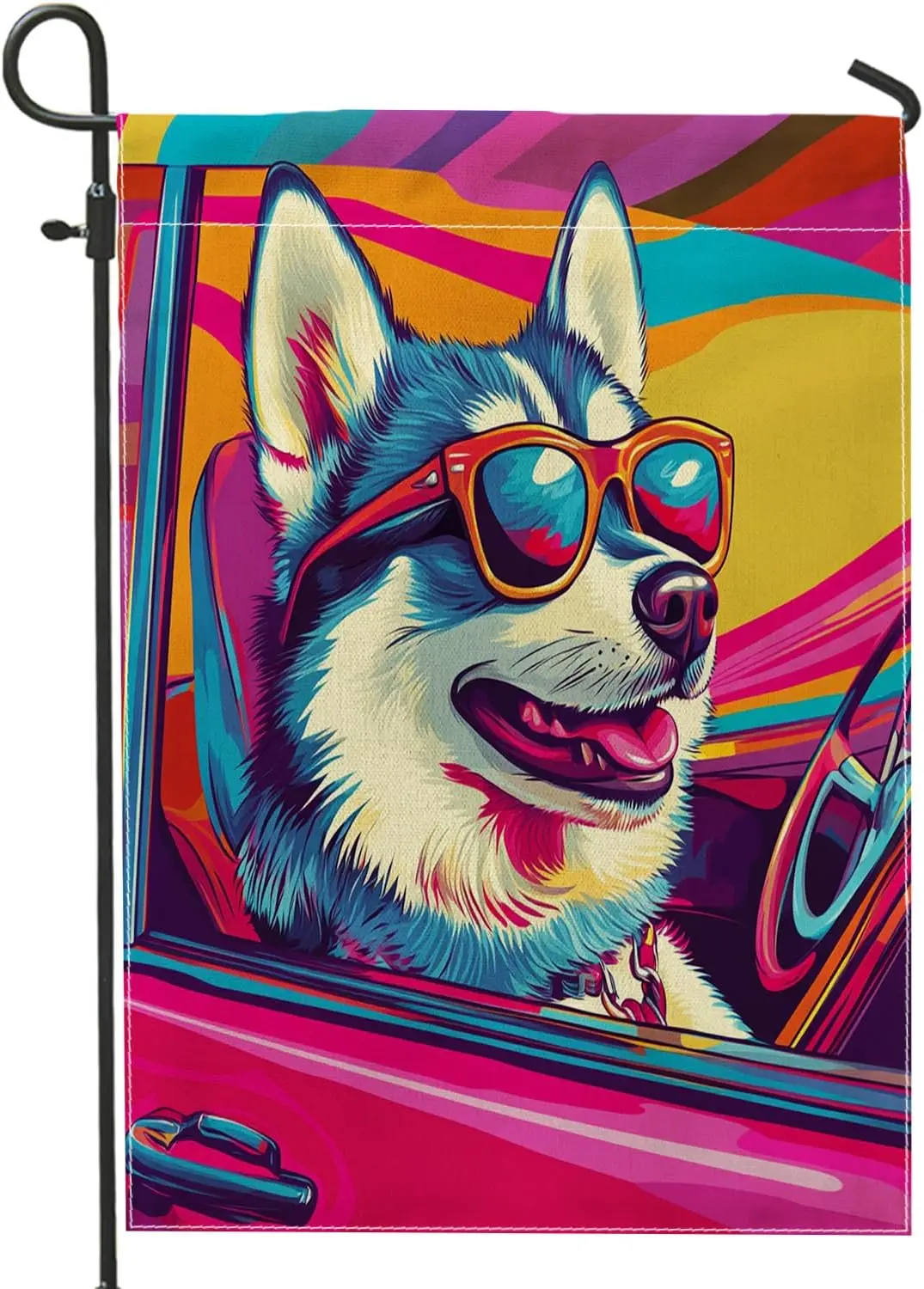 Fun Husky Dog Garden Flags 12x18 Inch Double Sided for Outside, Pop Art Chien Standard Vertical Canvas House Flags, Puppy Fr uui
