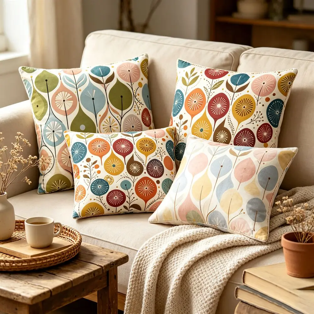 Mid Century Modern Throw Pillow Cover Abstract Floral Teardrop Geometric Cushion Case 45x45cm Boho Home Sofa Living Room Decor