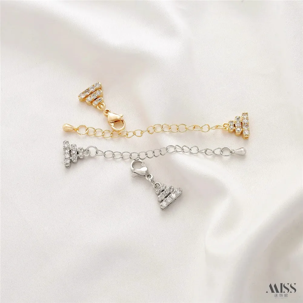 14K Gold Color Zircon Triangular Tail Chain Ending Extension Chain Extended Chain DIY Pearl Bracelet Necklace Accessories