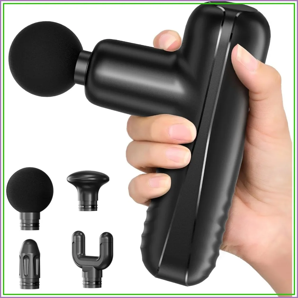 

Mini Massage Gun: Powerful Handheld for Muscle Relaxation, Deep Tissue Percussion, Travel Massager with 4 Heads, Silent Brushless Motor, Black