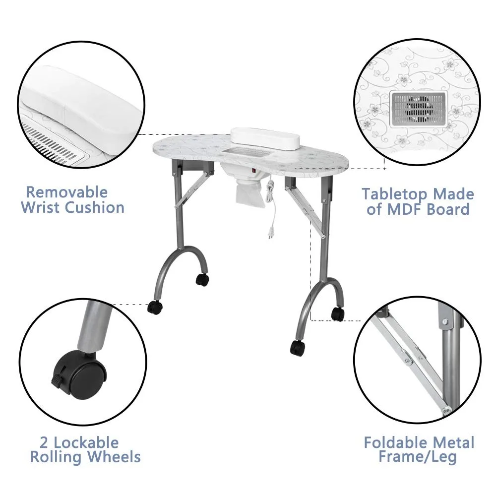 Table à ongles de manucure avec collecteur de poussière électrique, pliable, laminée NW, bureau de technicien de beauté à domicile, station de travail de salon de spa