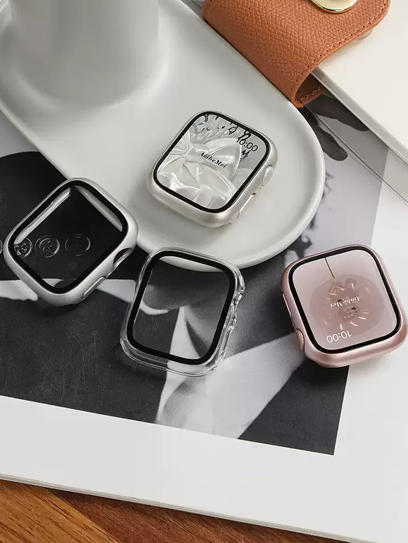 الزجاج المقسى + غطاء اكسسوارات لساعة أبل 45 مللي متر 41 مللي متر 44 مللي متر 40 مللي متر 42 مللي متر حامي الشاشة أبل ساعة حافظة سلسلة 9 4 5 6 SE 7 8