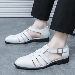 Roman Sandals For Men Summer Outdoor Beach Shoes Thick Cushion Breathable Non-slip Platform Leather Sandal Big Size 38-46