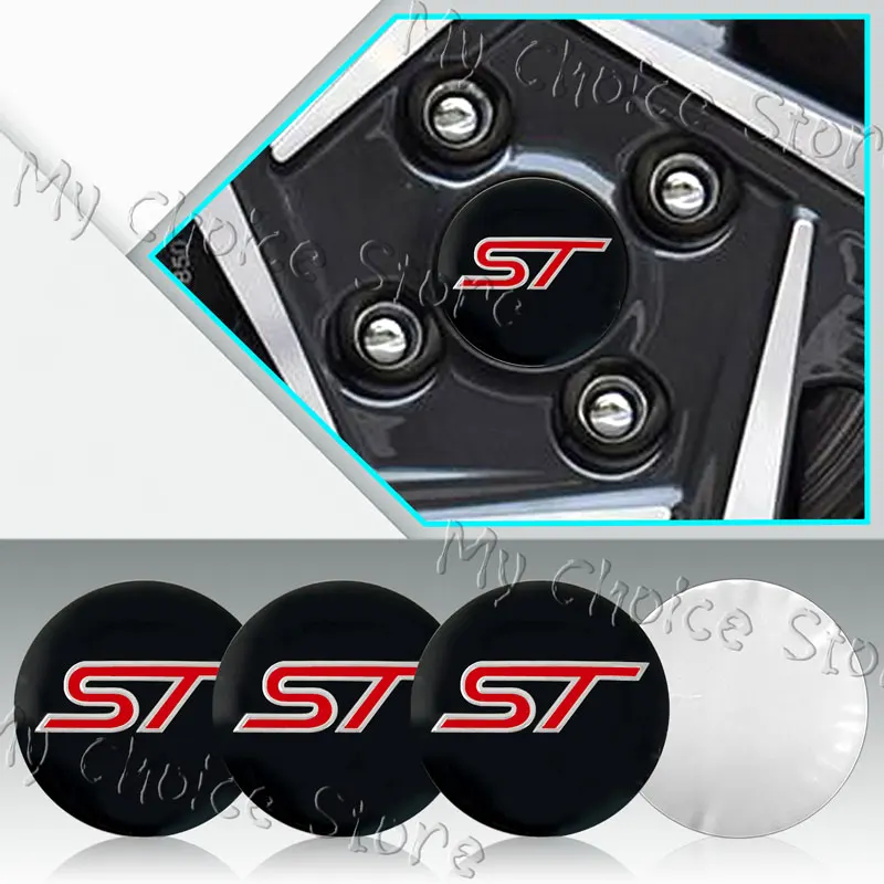 4 pz 56mm Car Styling ST Logo Emblem Wheel Center Hub Cap Rim Hub antipolvere Cover Sticker per Ford ST Fiesta Mustang Shelby GT