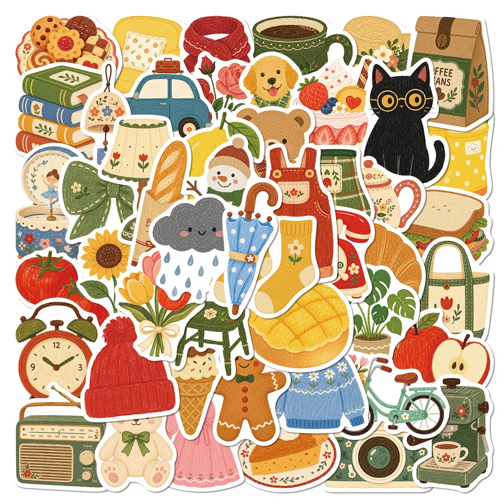 50 Pcs Cartoon Hand Drawn Small Items Stickers Waterproof Vinyl Decals for Notebook Phone Tablet Pencil Case Journal Laptop