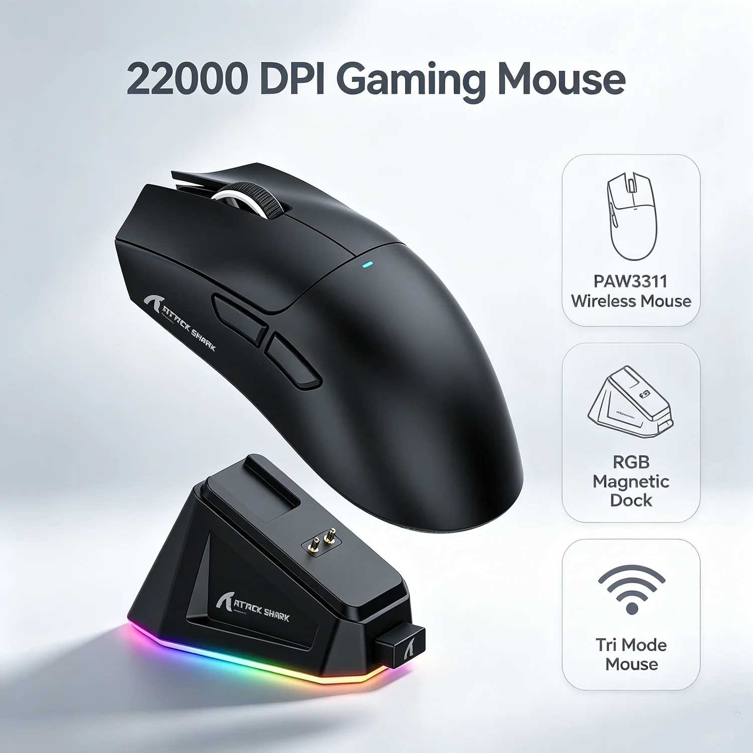ATTACK SHARK X11 Wireless Gaming Mouse 22000 DPI PAW3311 Sensor 63g Lightweight RGB Dock Bluetooth 2.4G USB-C