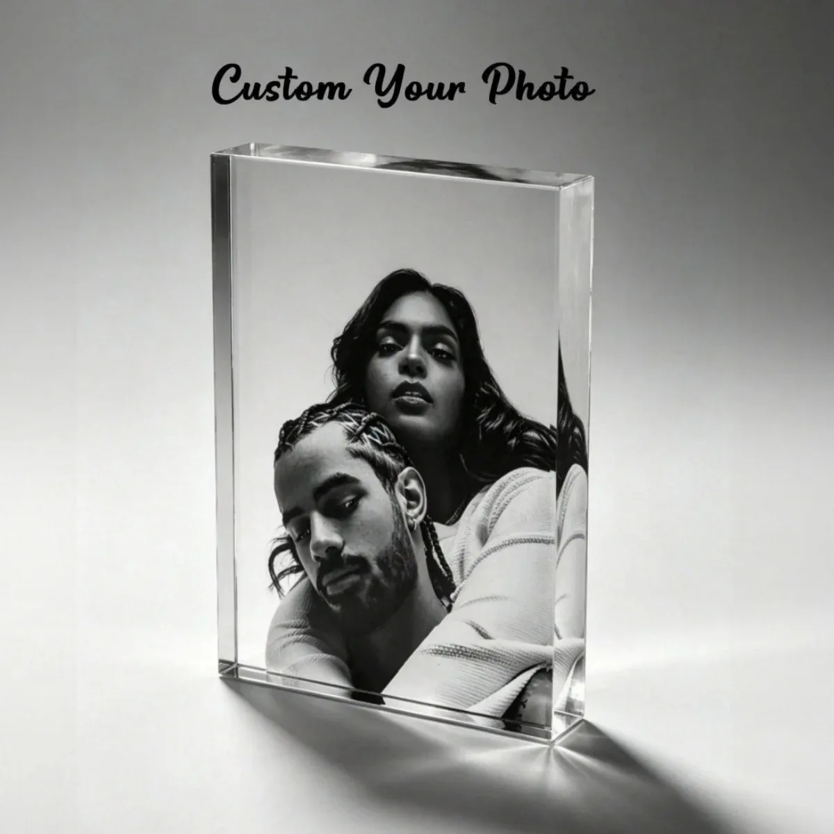 Custom Acrylic Photo Block，Personalized Clear Crystal Picture Frame Customized Gift for Couple Family Wedding Anniversary Home D