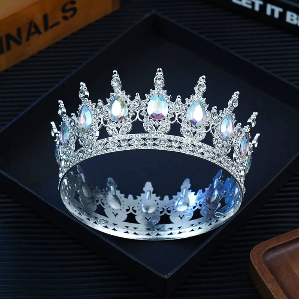 King Elegant Rhinestone Wedding Crown Vintage Baroque Bridal Tiara Sparkling Round Shape Crystal Headpieces Bridal Event